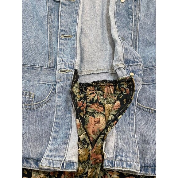 Vintage 90s Denim Floral Print Maxi Dress Boho Cottage Grunge Light Wash Size S - Picture 14 of 16